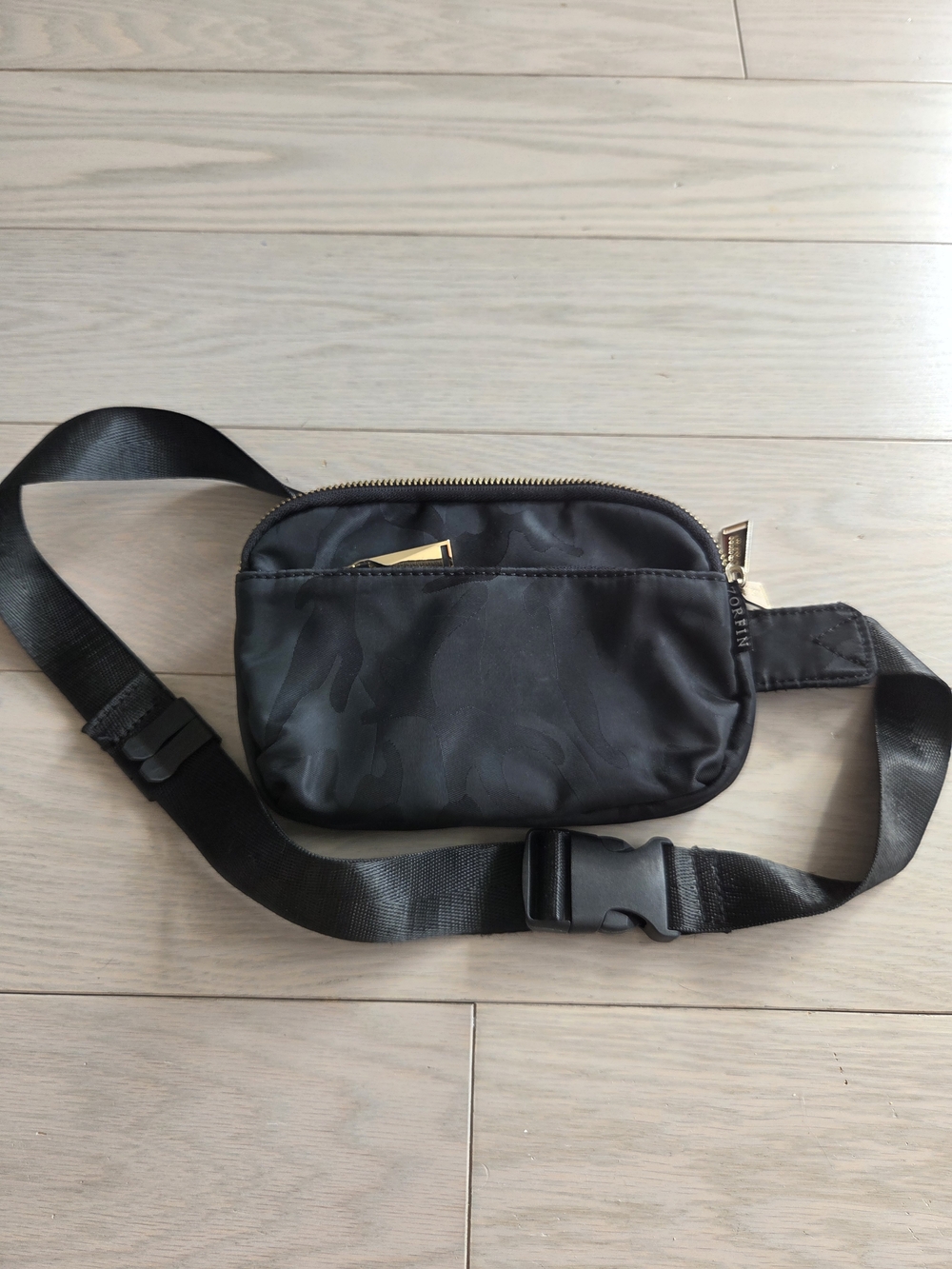 Zorfin Sleek Black Women's Crossbody Belt Bag with Gold Accents